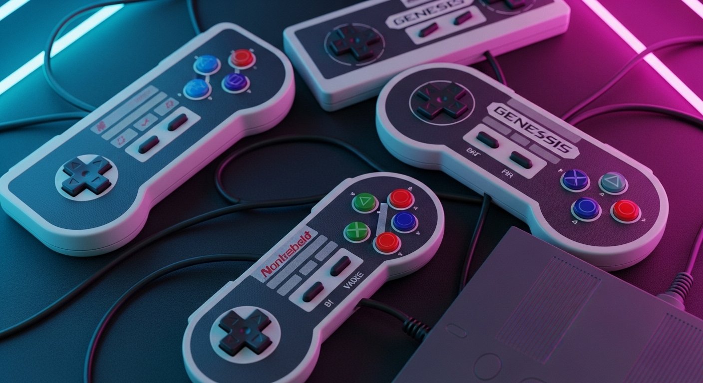 Various classic controllers used for playing retro games. 🎮🌈